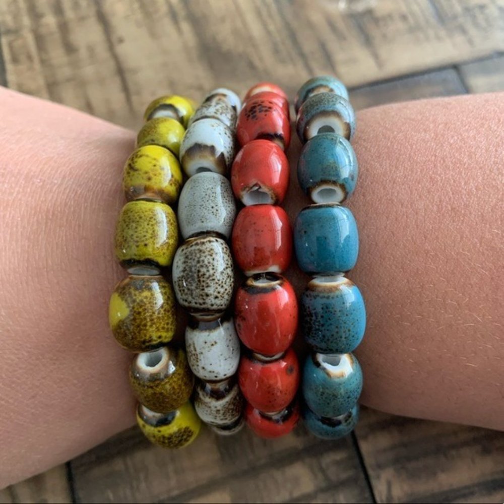 4pc Handmade 10mm Porcelian Bead Stretch Bracelet - Picture 2 of 8